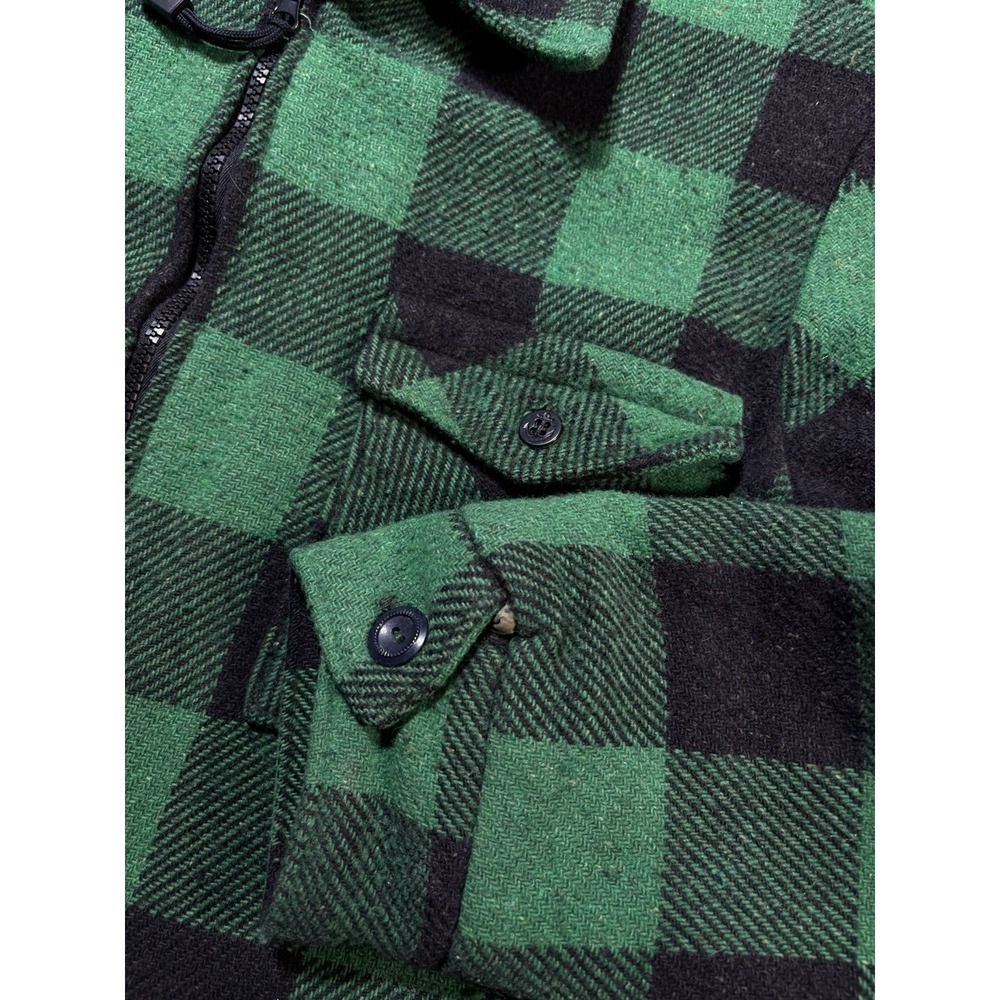 Vtg 70s Woolrich Mackinaw Jacket Green Buffalo Plaid North Maine Woods Patch L - Picture 9 of 16